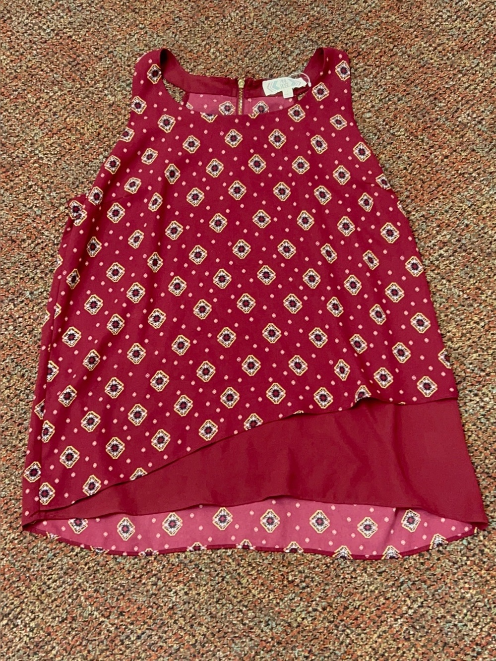 Pink Rose Burgundy Geometric Print Sleeveless Tank Top Size Large